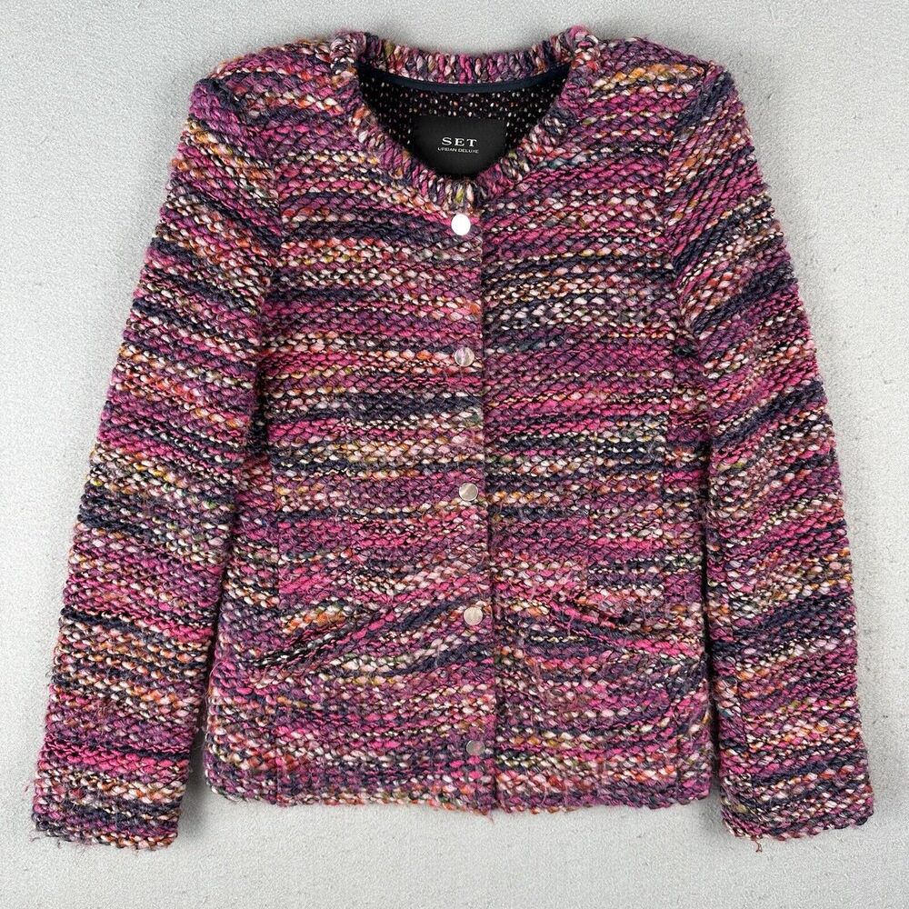 Set Urban Deluxe Knit Blazer Jacket Women’s 6 Purple Snap Front Pocket V Neck‎